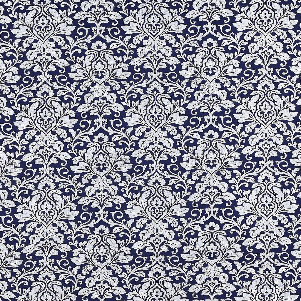 NAVY/SILVER | 24554 - COCO SCUBA CREPE FOIL PRINT - Zelouf Fabric