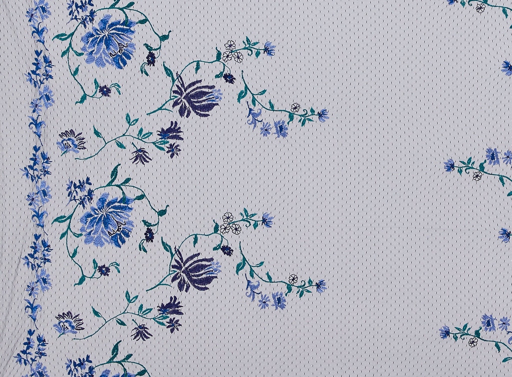 BLACK/ROYAL | 24559 - COCO FLORAL BORDER EMBROIDERY - Zelouf Fabrics