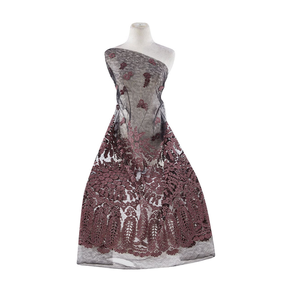 COCO WILDFLOWER LACE EMBROIDERY  | 24605 BURGUNDY/BLACK - Zelouf Fabrics