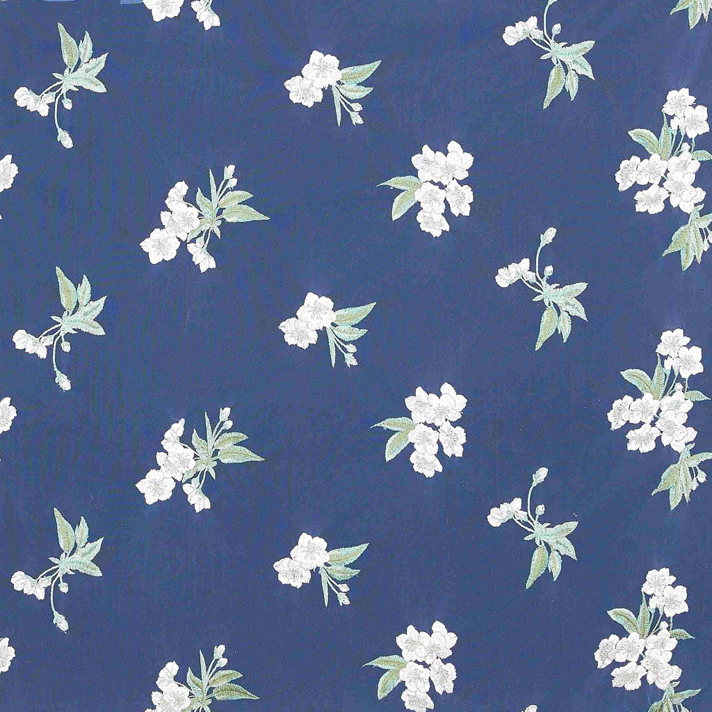 ROUDEN CHERRY BLOSSOM EMBROIDERY MESH  | 24628 SKY COMBO - Zelouf Fabrics