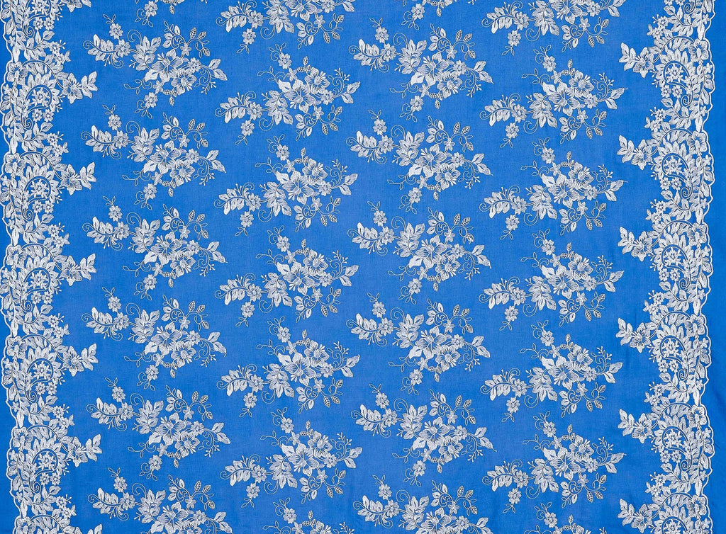 BETSY FLORAL EMBROIDERED POPLIN  | 24714 LAPIS/WHITE - Zelouf Fabrics