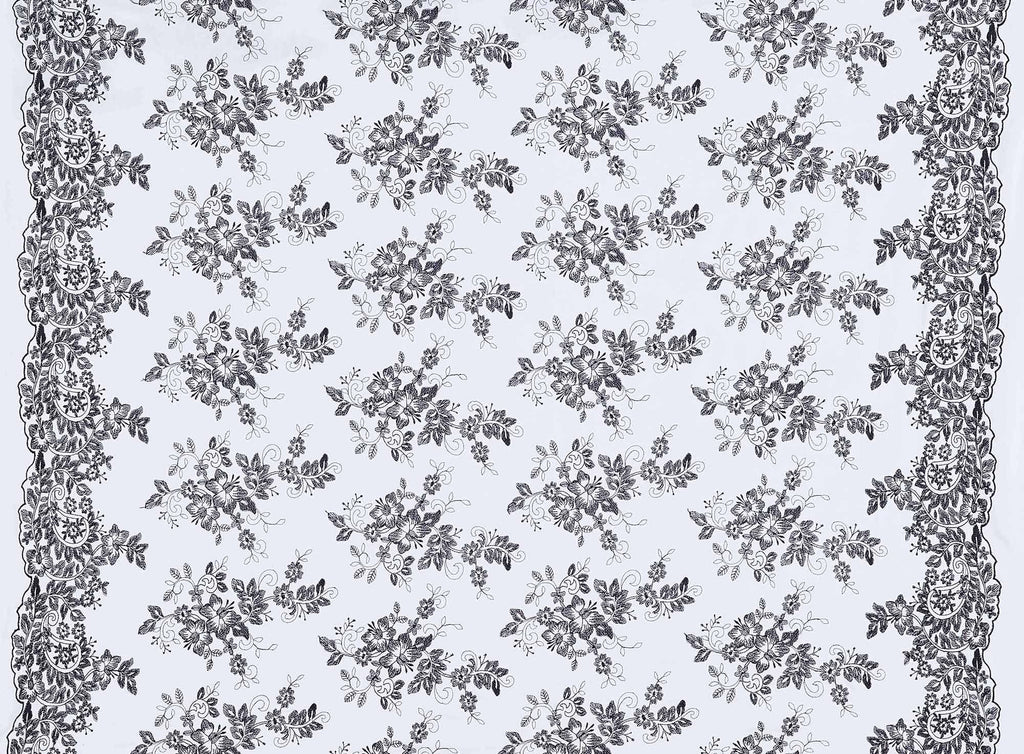 BETSY FLORAL EMBROIDERED POPLIN  | 24714 WHITE/BLACK - Zelouf Fabrics