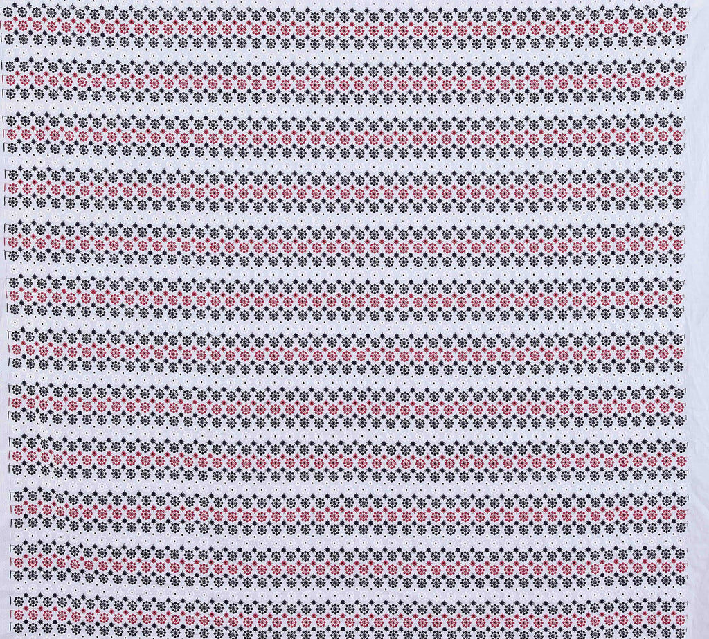 SUNSHINE STRIPE EMBROIDERED EYELET COTTON  | 24724 BLACK/RED - Zelouf Fabrics