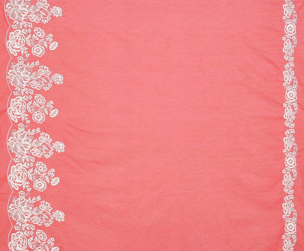 CORAL BLISS/IVORY | 24800 - LUELLA EMBROIDERY COTTON VOILE - Zelouf Fabrics