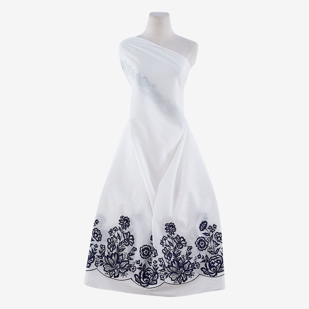 WHITE/NAVY | 24800 - LUELLA EMBROIDERY COTTON VOILE - Zelouf Fabrics