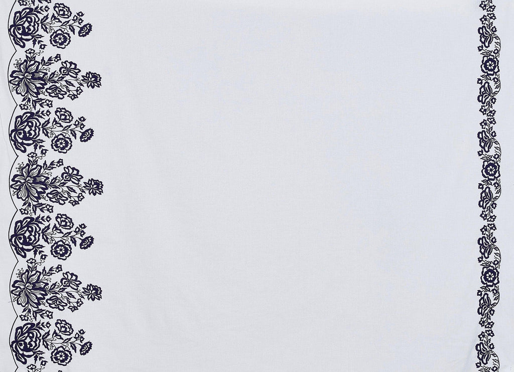 LUELLA EMBROIDERY COTTON VOILE  | 24800 WHITE/NAVY - Zelouf Fabrics