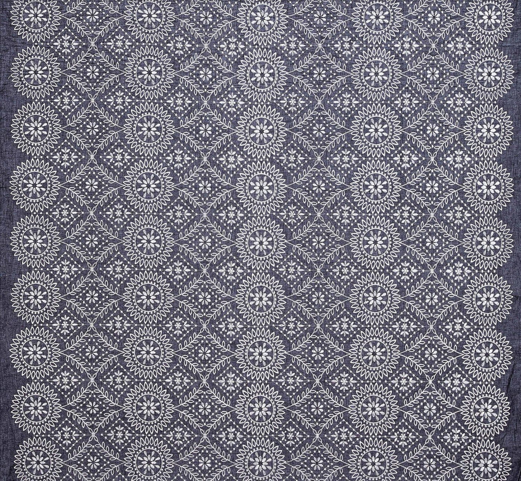 BLACK/ECRU | 24832-VOILE - SPARKS GEO EMBROIDERY COTTON VOILE - Zelouf Fabric