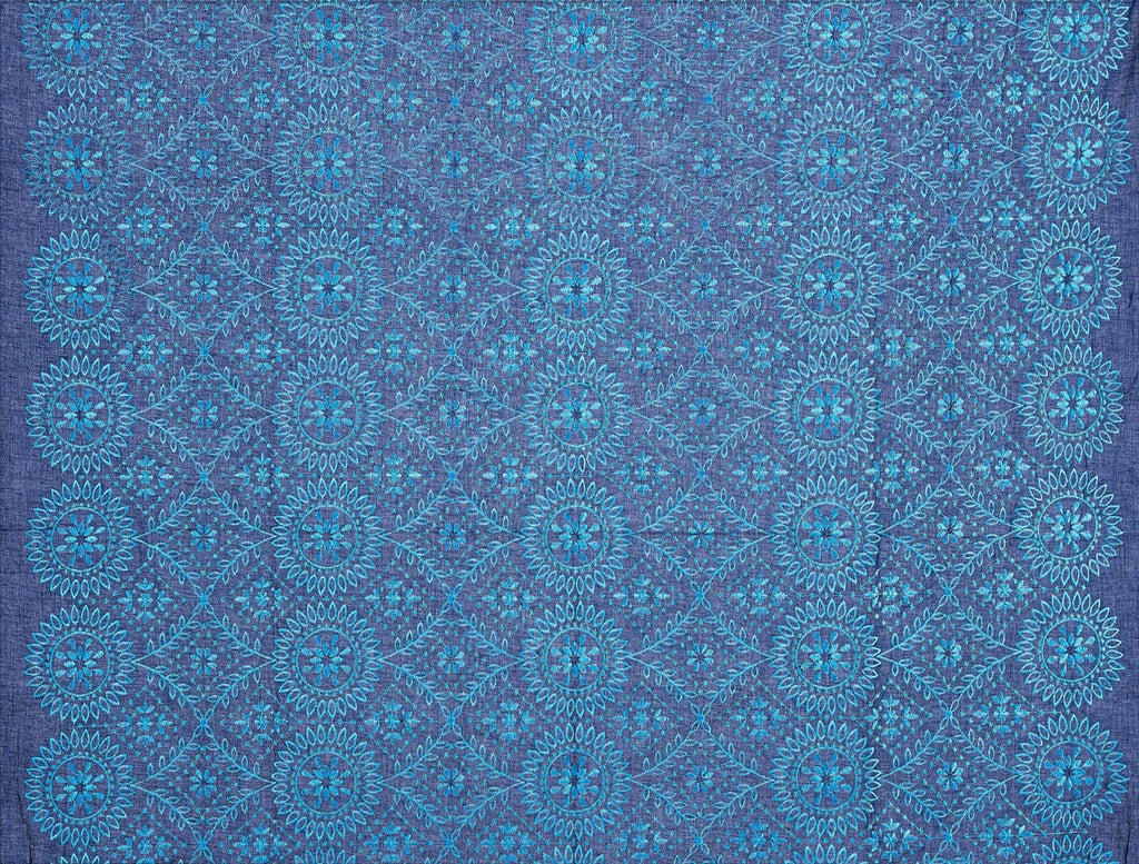 DENIM/TURQ | 24832-VOILE - SPARKS GEO EMBROIDERY COTTON VOILE - Zelouf Fabric