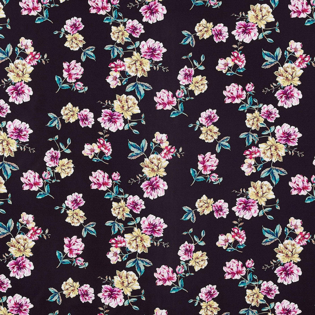 BLACK MULTI | 24836-4765DP - MARGARETA TOSSED FLORAL MIKADO - Zelouf Fabric