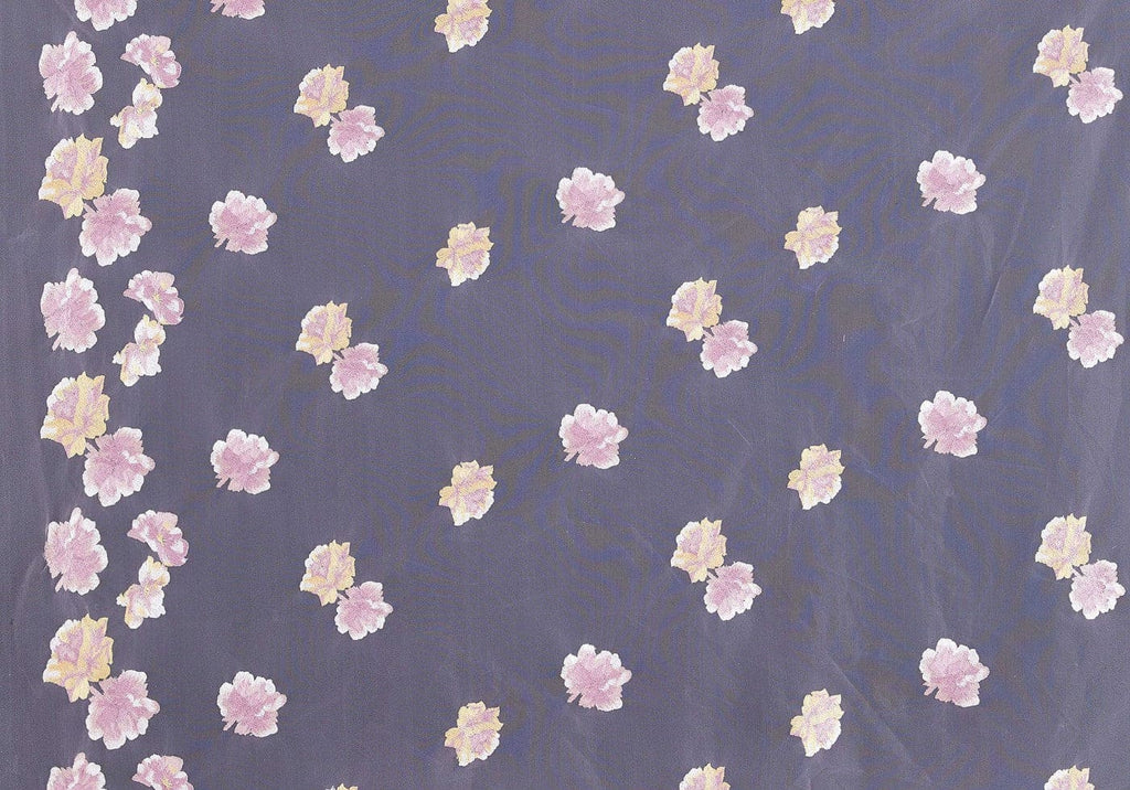 GINGER FLORAL SINGLE BOARDER EMBROIDERY MESH  | 24844-MESH MAUVE COMBO - Zelouf Fabrics