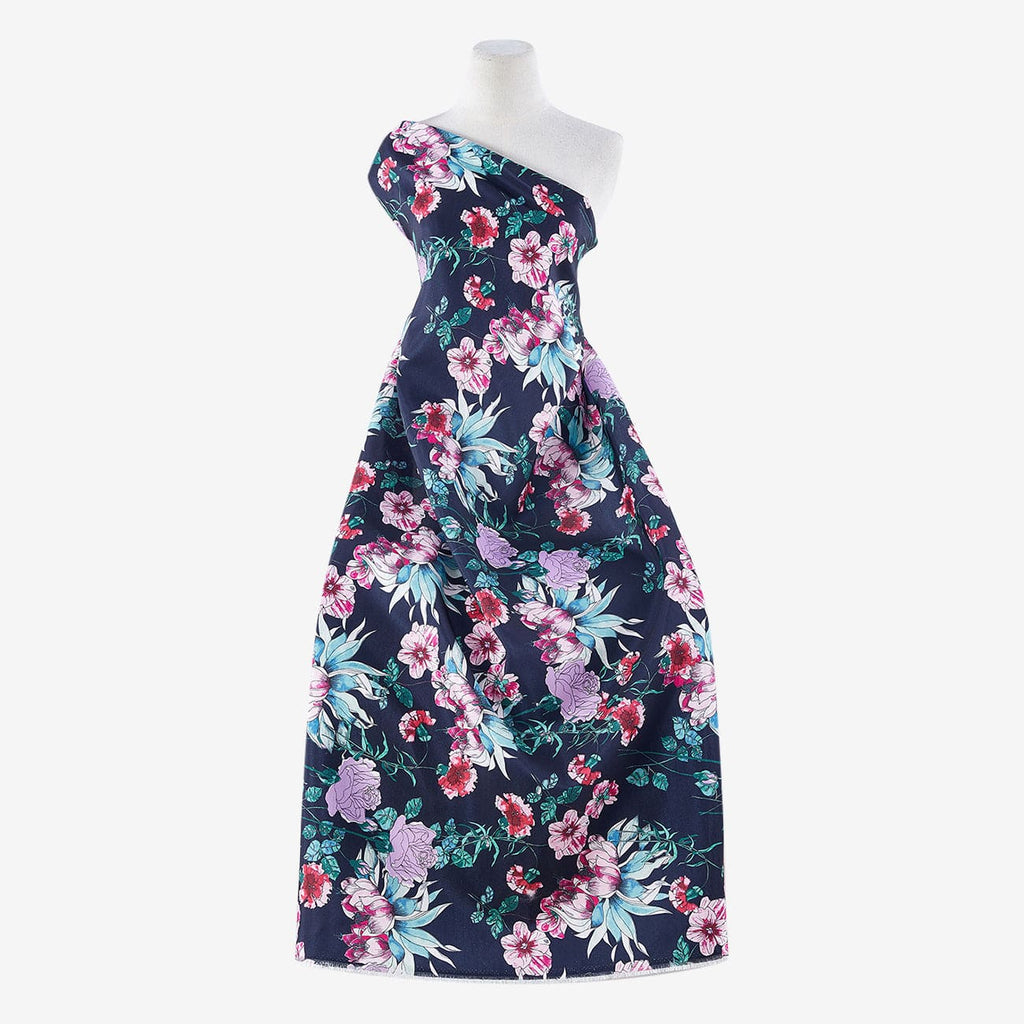 NAVY COMBO | 24873-5724DP - DU JOUR OUTLINE FLORAL SHANTUNG - Zelouf Fabric