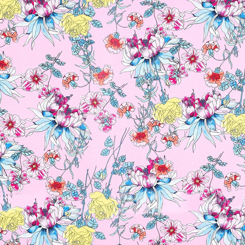 PINK COMBO | 24873-5724DP - DU JOUR OUTLINE FLORAL SHANTUNG - Zelouf Fabric