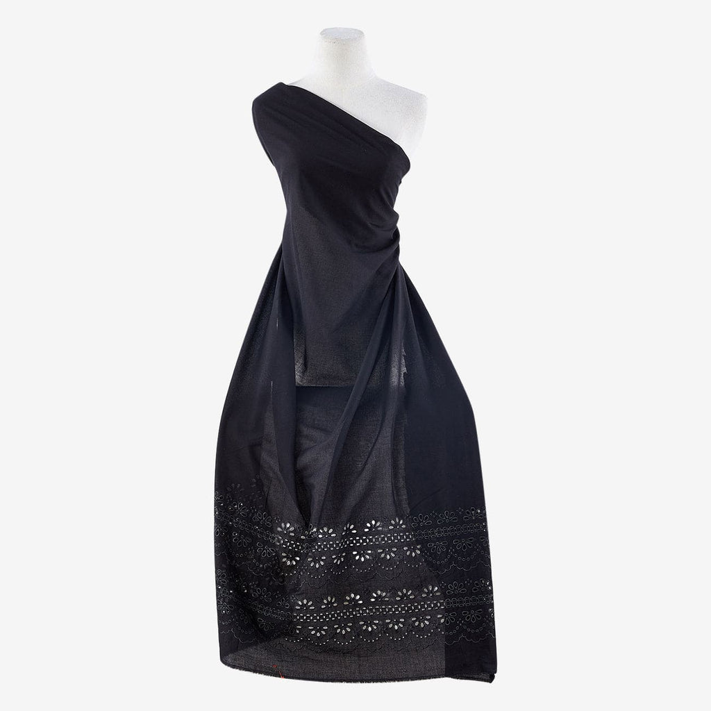 BLACK/BLACK | 24886-VOILE - BRIGHT SPLASH EYELET BORDER COTTON VOILE - Zelouf Fabric