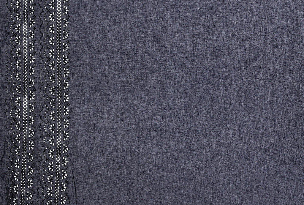 BRIGHT SPLASH EYELET BORDER COTTON VOILE  | 24886-VOILE BLACK/BLACK - Zelouf Fabrics