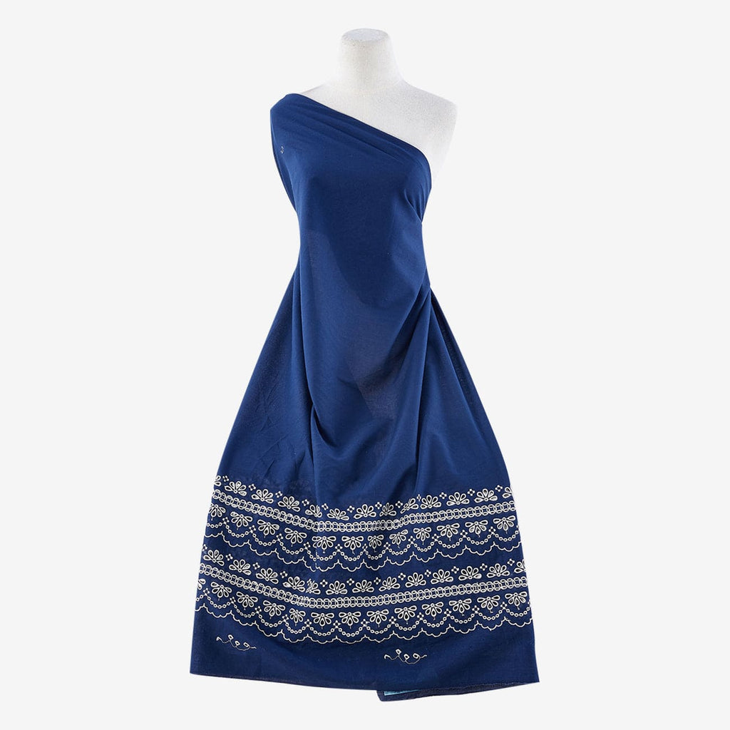 NAVY/ECRU | 24886-VOILE - BRIGHT SPLASH EYELET BORDER COTTON VOILE - Zelouf Fabric