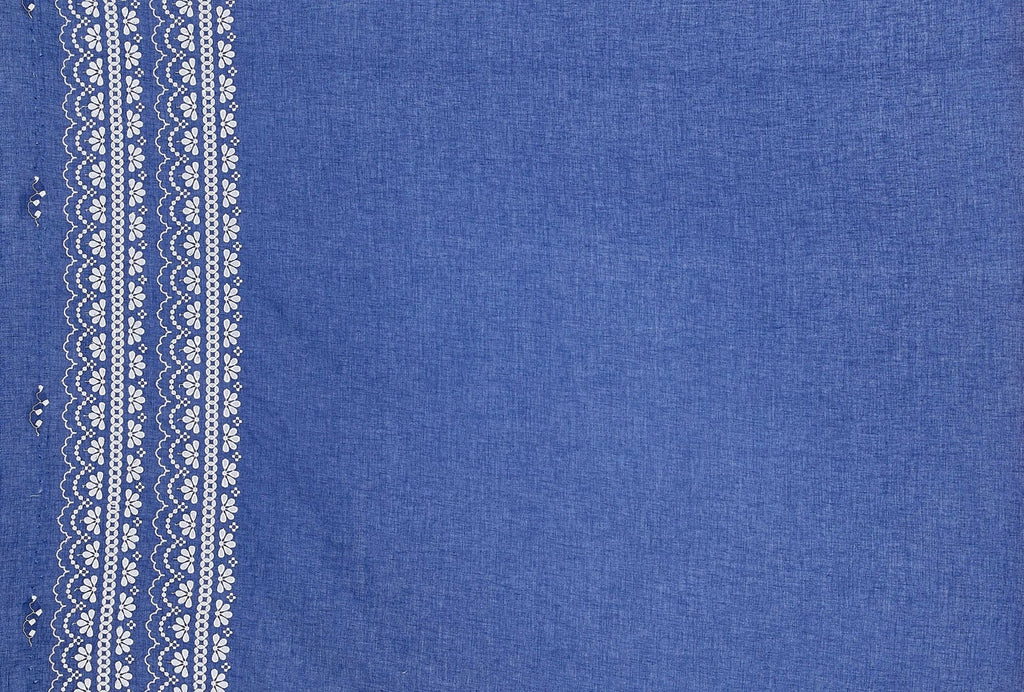 NAVY/ECRU | 24886-VOILE - BRIGHT SPLASH EYELET BORDER COTTON VOILE - Zelouf Fabric