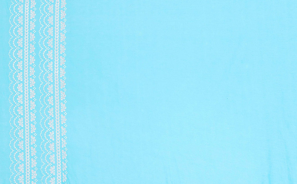 TURQ/IVORY | 24886-VOILE - BRIGHT SPLASH EYELET BORDER COTTON VOILE - Zelouf Fabric
