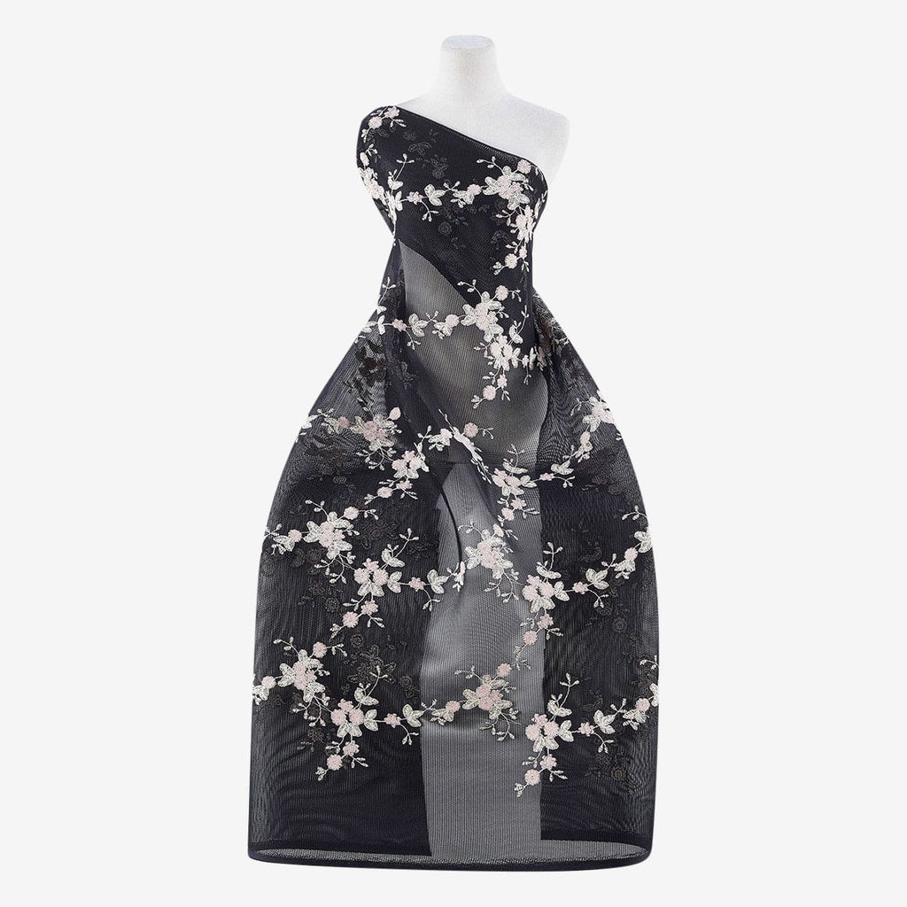 BLACK/QUARTZ/G | 24899 - LITTLE FLOWER SANDWICH MESH - Zelouf Fabric