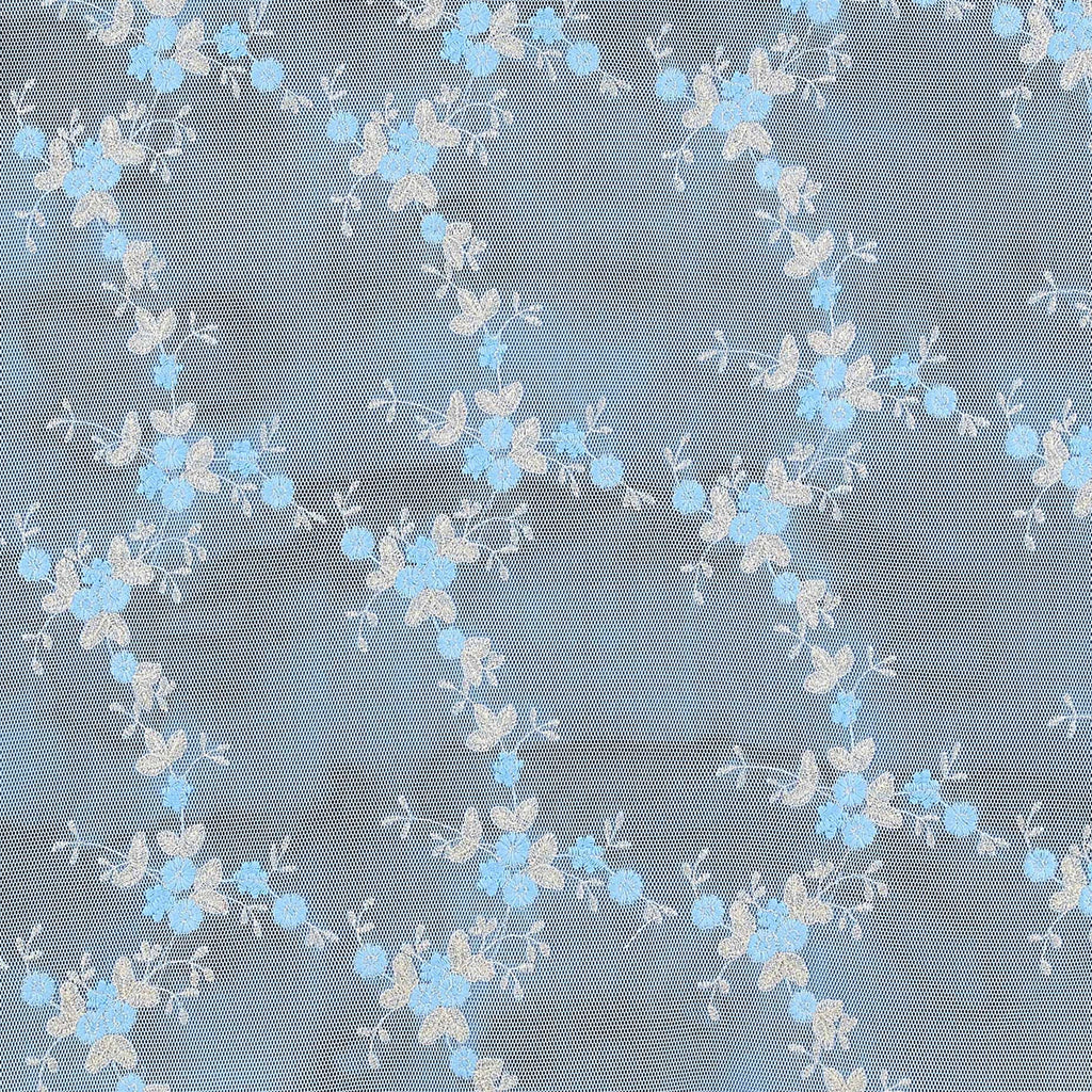LITTLE FLOWER SANDWICH MESH  | 24899 SKY/GOLD - Zelouf Fabrics