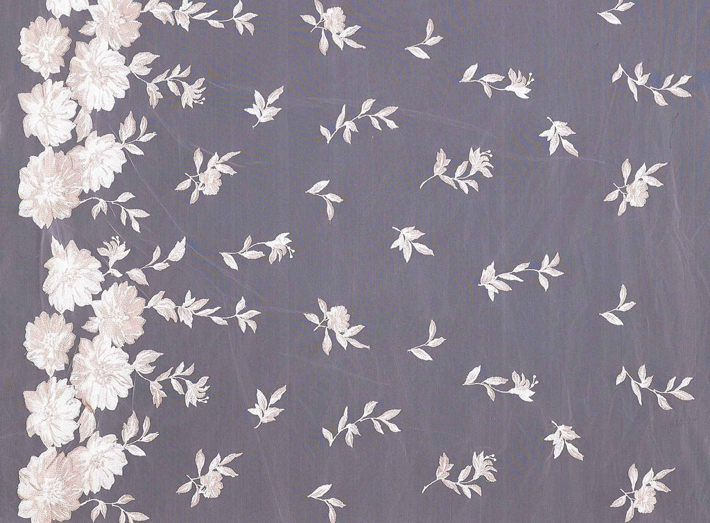 TAUPE | 24912 - CREW LARGE FLORAL EMBROIDERY SINGLE BORDER - Zelouf Fabrics