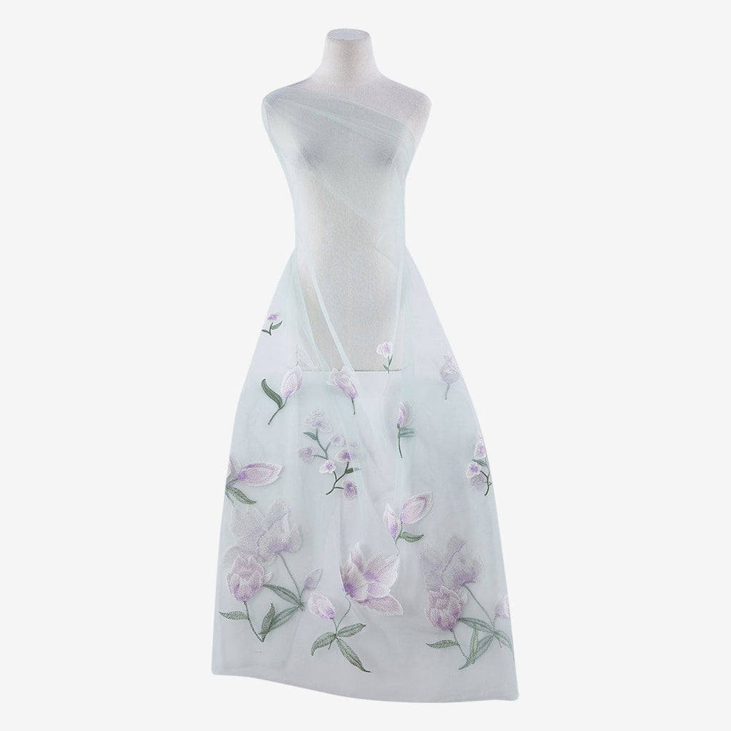 SAGE/LAVENDER | 24913 - PUFF LARGE FLORAL EMBROIDERY - Zelouf Fabric