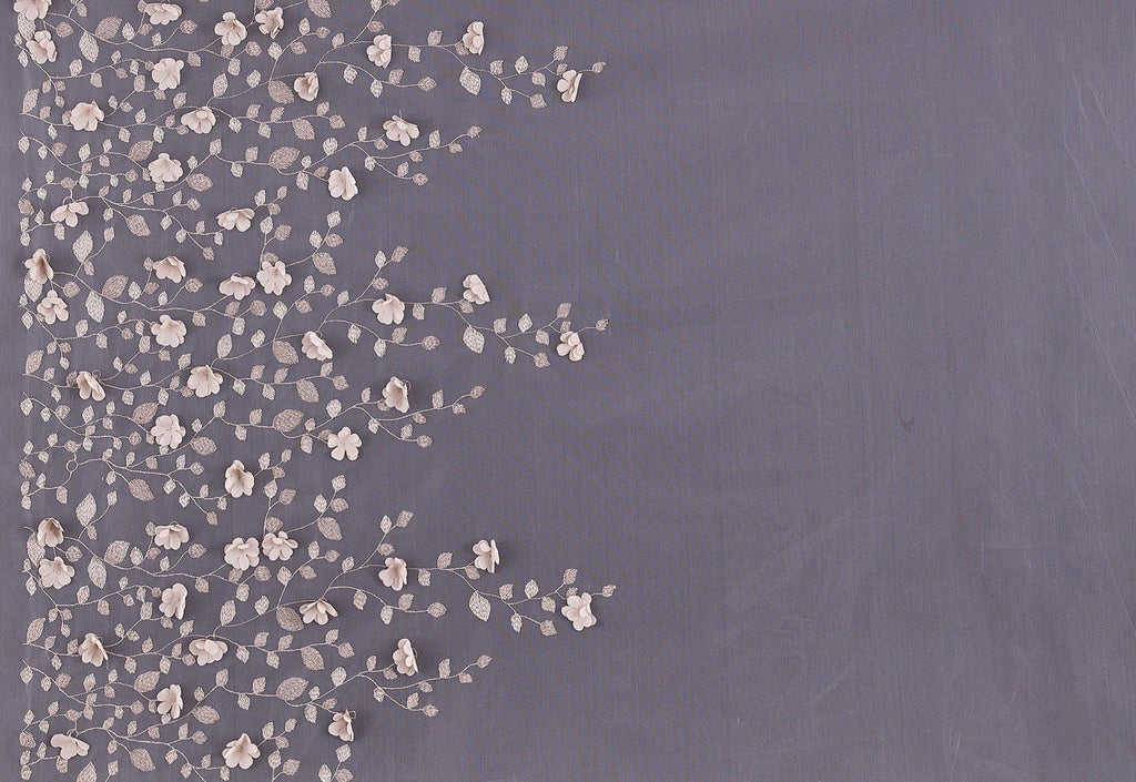 TAUPE MYSTERY | 24914 - DELICIOUS 3D FLORAL EMBORIDERY MESH - Zelouf Fabrics