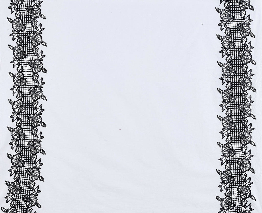 EMBER SINGLE BORDER COTTON EMBROIDERY  | 24933 WHITE/BLACK - Zelouf Fabrics