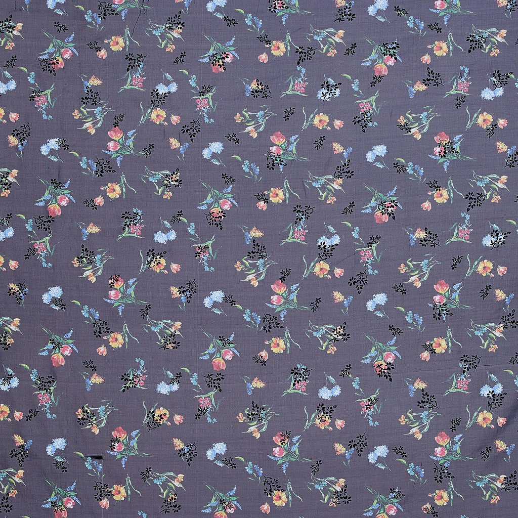 BLACK MULTI | 24943 - REMY FLORAL FLOCKED PRINT CHIFFON - Zelouf Fabrics