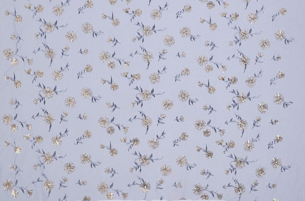 NAVY/GREY/GOLD | 24948-1060 - SHINE BRIGHT STAR FLORAL SEQUINS EMBROIDERY - Zelouf Fabrics