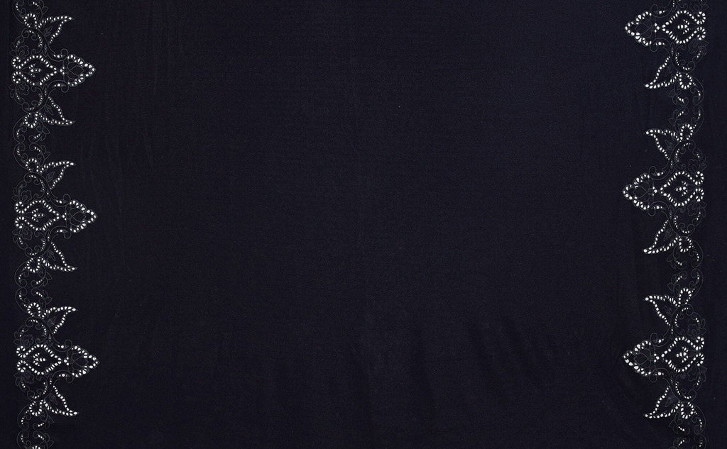BLACK | 24952 - DAMASK DOUBLE BORDER EYELET EMBROIDERY SCUBA CREPE - Zelouf Fabrics