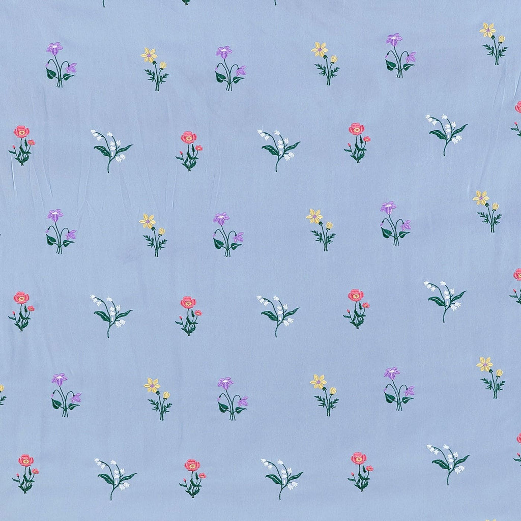 AQUA MULTI | 24964-CHIFFON - ELIZA GARDEN FLOWER EMBROIDERY CHIFFON - Zelouf Fabrics