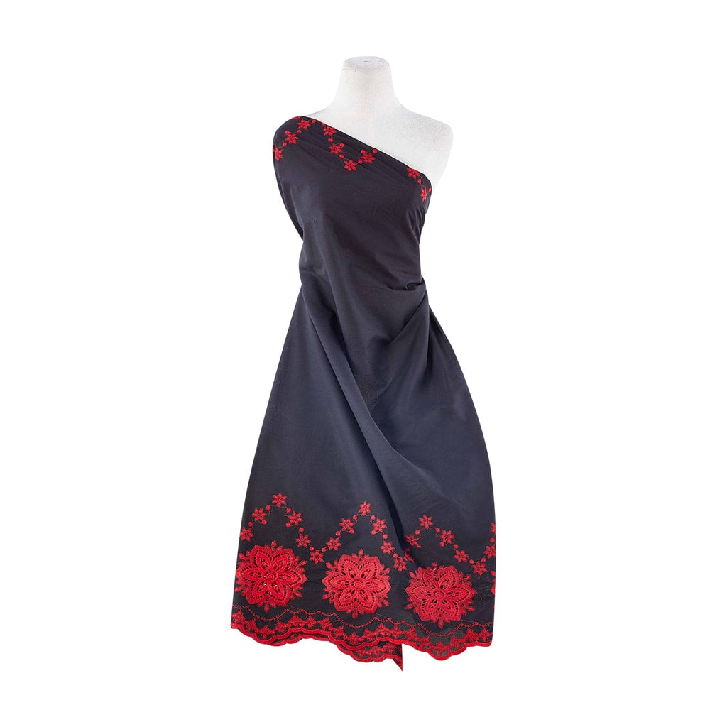 RED/BLACK | 24979 - SPARKLE EYELET EMBROIDERY SINGLE BORDER - Zelouf Fabrics