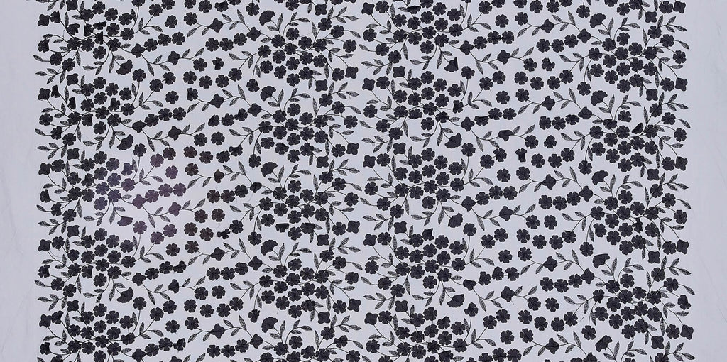 BLACK | 24983 - LEAF VINE SEQUIN EMBROIDERY MESH - Zelouf Fabrics
