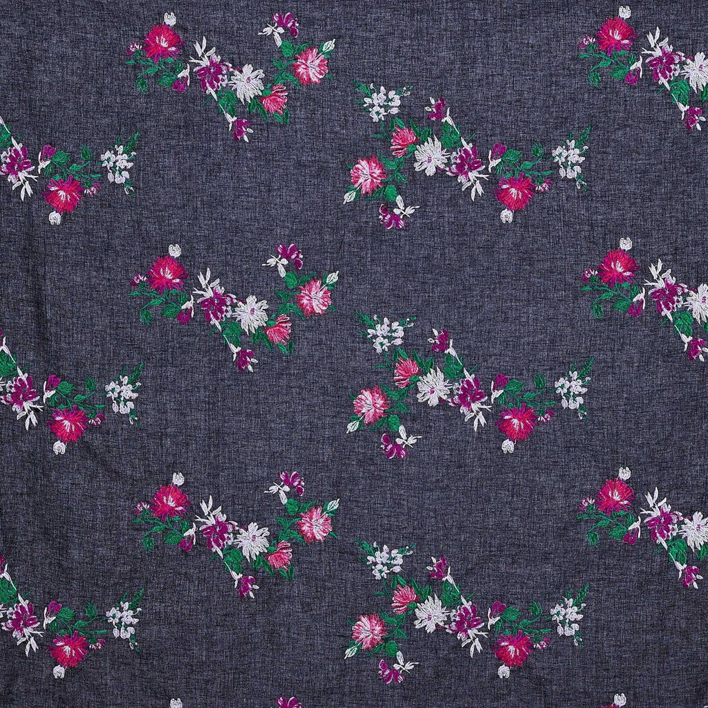 BLACK/PLUM | 25012-5509 - ASTER EMBROIDERY COTTON VOILE - Zelouf Fabric