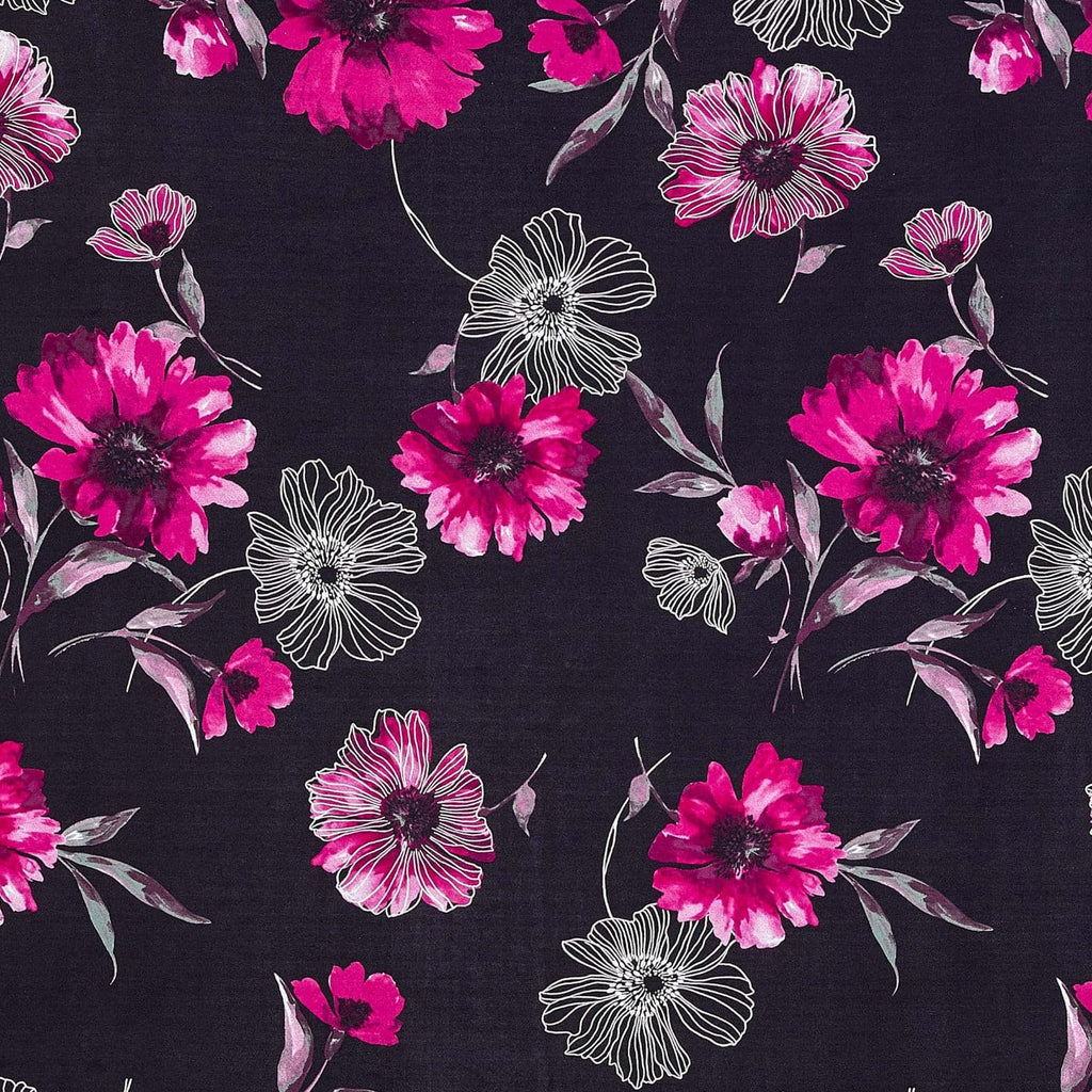ABSTRACT FLORAL PUFF PRINT SCUBA  | 25020-5466P BLACK COMBO - Zelouf Fabrics