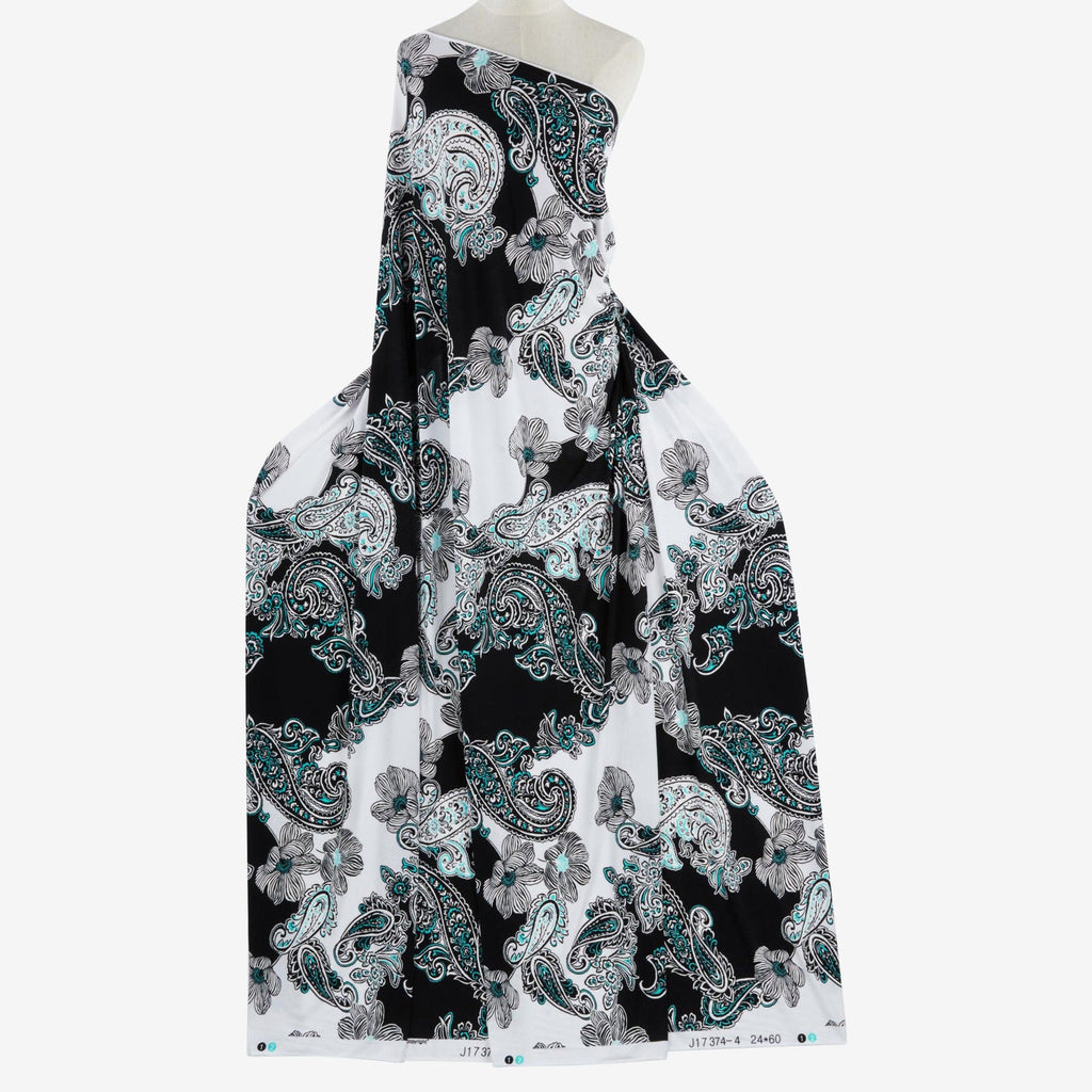 BLACK/TURQUOISE | 25022-1181P - KIKYO PUFF PRINT ITY - Zelouf Fabrics