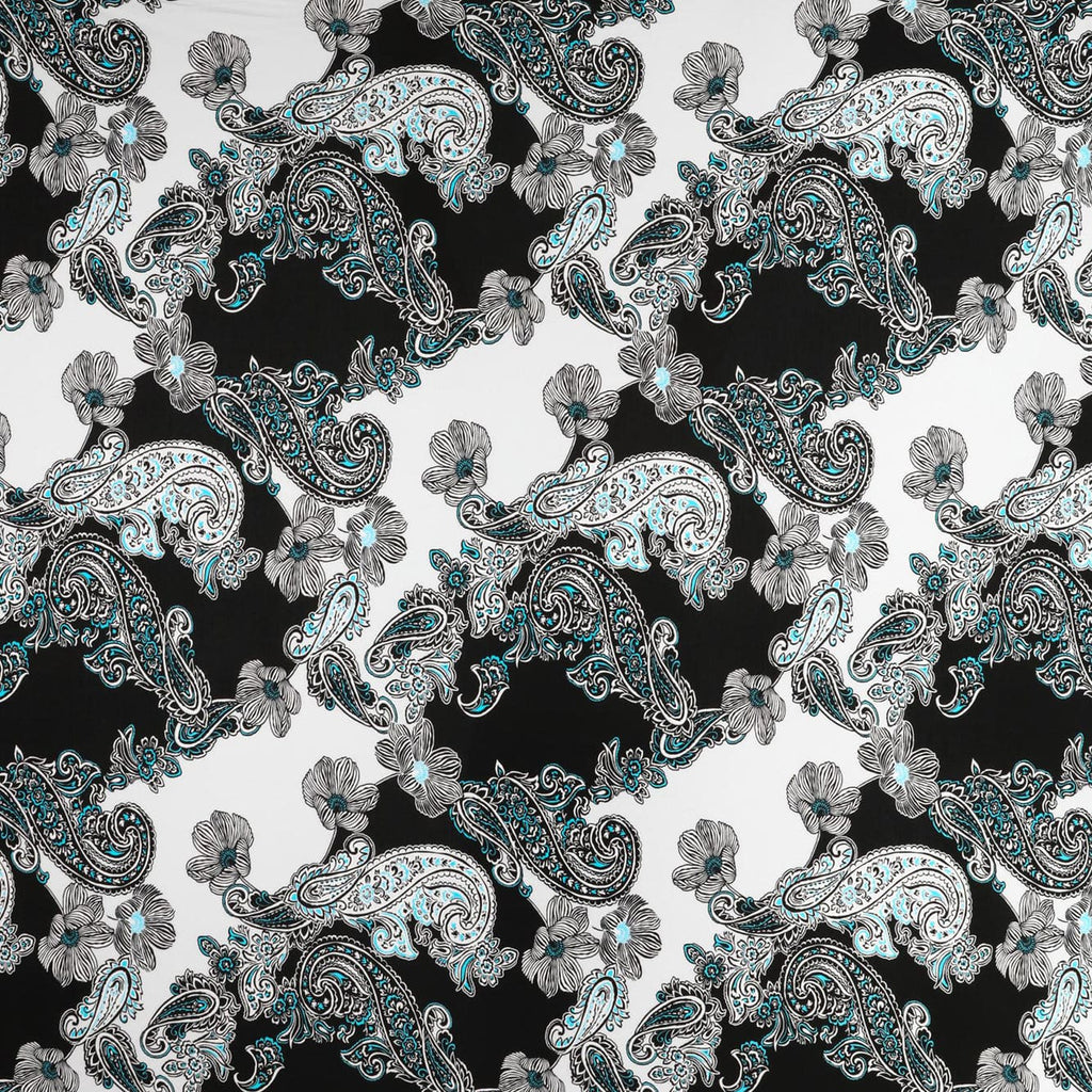 BLACK/TURQUOISE | 25022-1181P - KIKYO PUFF PRINT ITY - Zelouf Fabrics