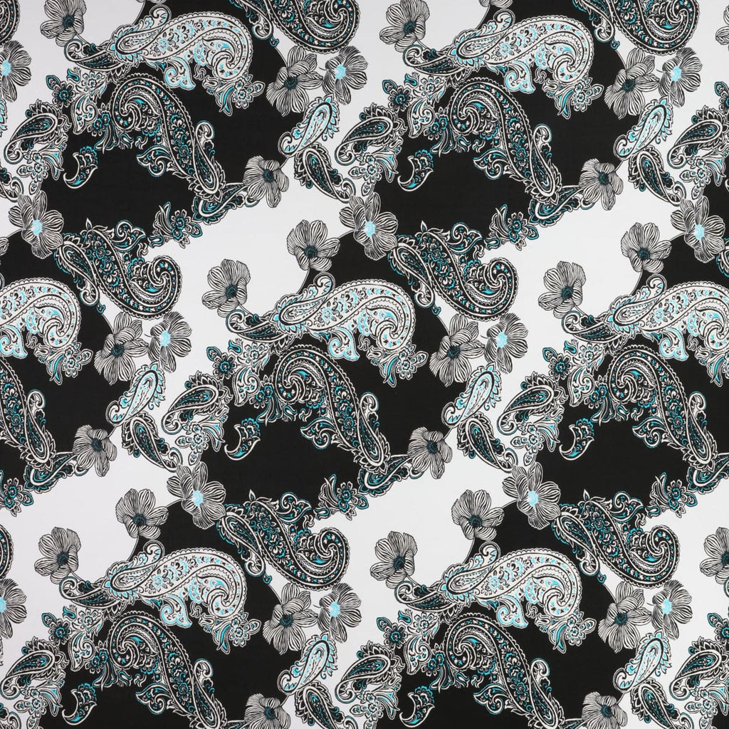 BLACK/TURQUOISE | 25022-5466P - KIKYO PUFF PRINT SCUBA - Zelouf Fabrics