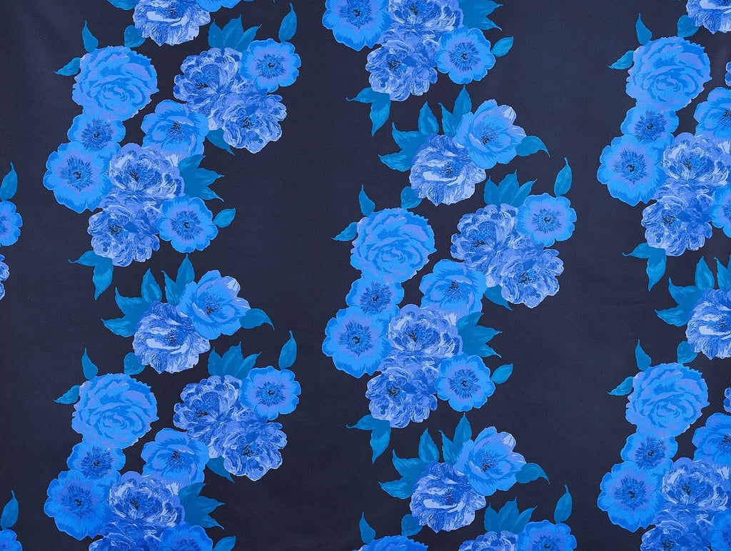 BLACK/ROYAL | 25025-4771DP - BACKSTAGE FLORAL POLY TWILL - Zelouf Fabric