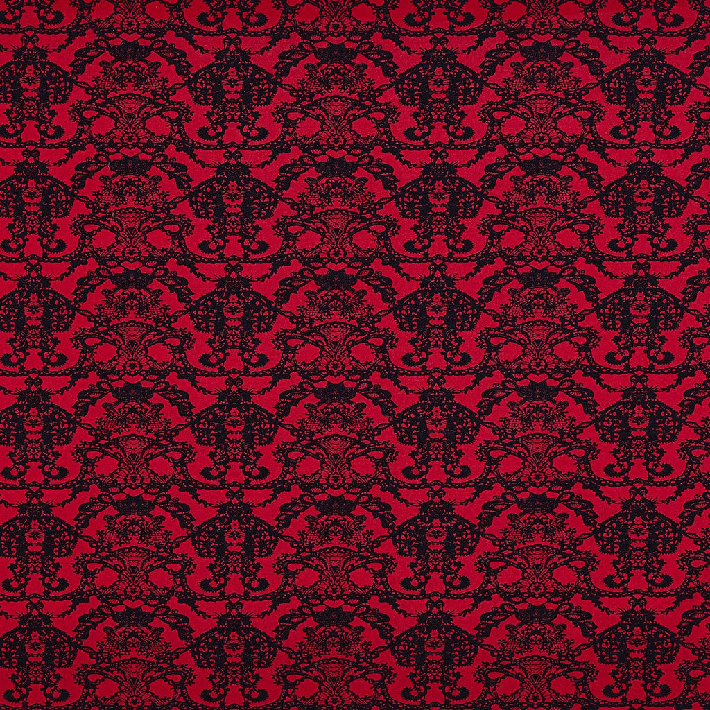 BLACK/RED | 25042-5670 - OWEN LACE PATTERN SCUBA CREPE JACQUARD - Zelouf Fabric