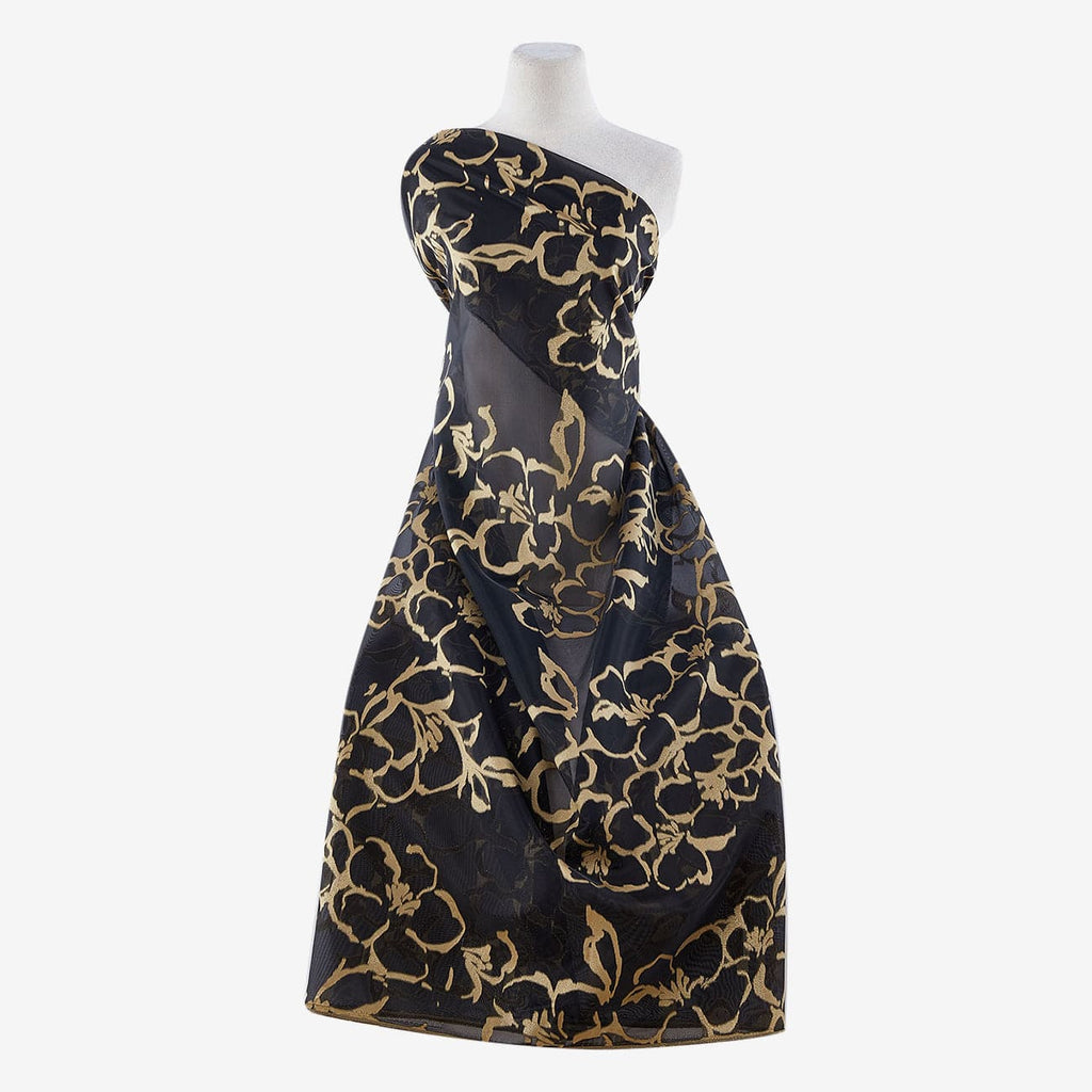 BRESCIA CLIPPED ORGANZA JACQUARD  | 25043 BLACK/GOLD - Zelouf Fabrics