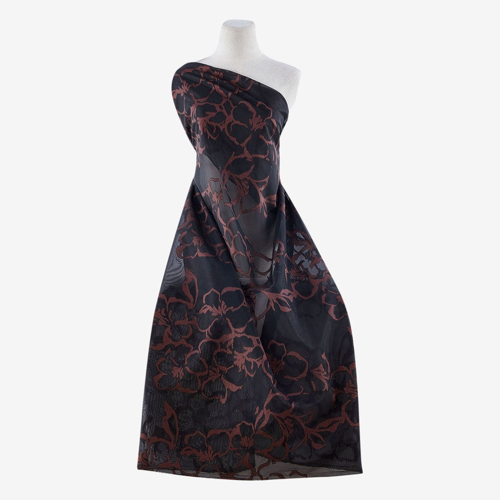 BRESCIA CLIPPED ORGANZA JACQUARD  | 25043 BLACK/ROSEWOOD - Zelouf Fabrics