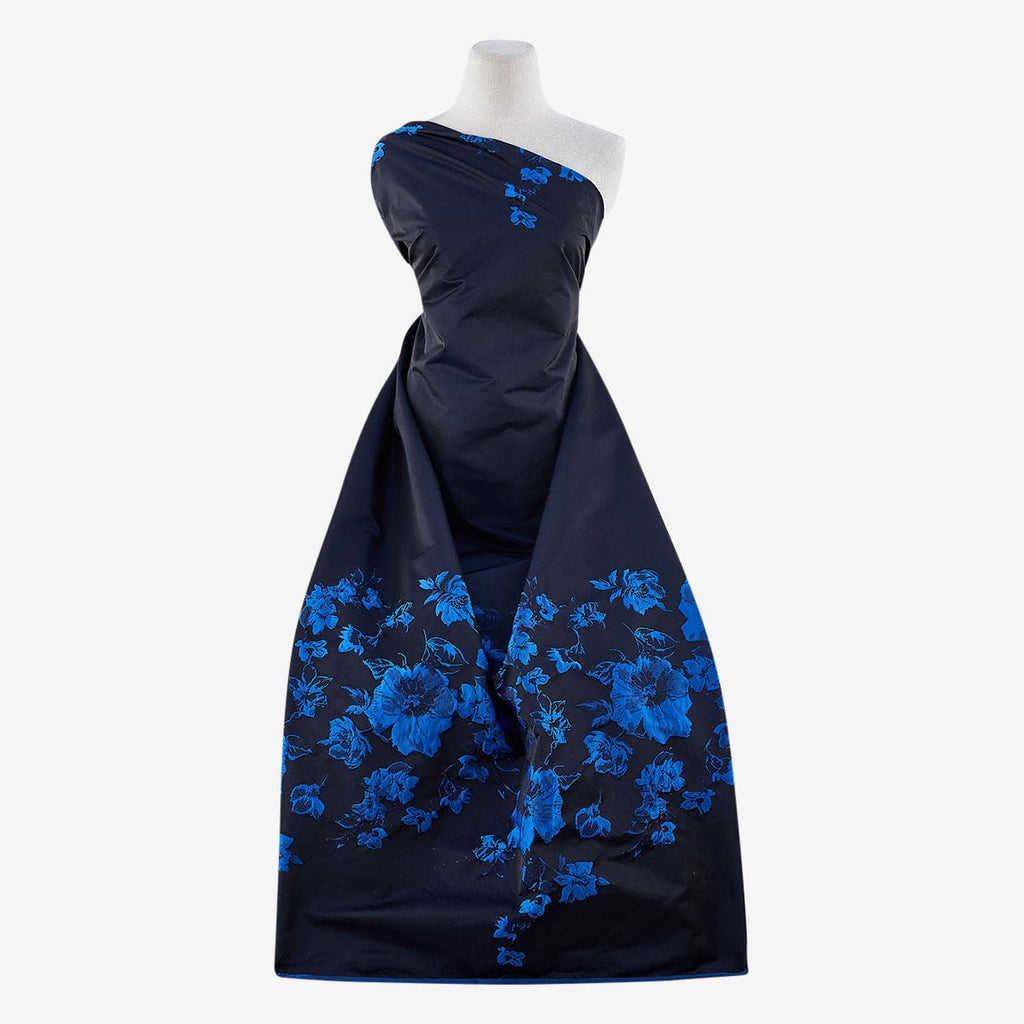 SOCHI FLORAL JACQUARD  | 25047 BLACK/COBALT - Zelouf Fabrics