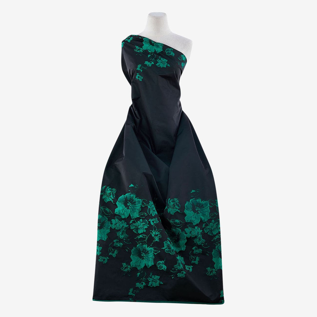 SOCHI FLORAL JACQUARD  | 25047 BLACK/EMERALD - Zelouf Fabrics
