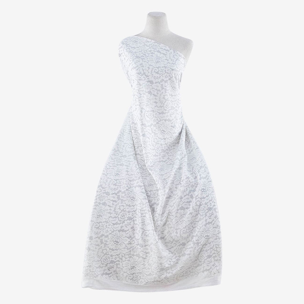 WHITE/SILVER | 25057-BONDGLIT - ARIZONA BONDED GLITTER LACE - Zelouf Fabrics