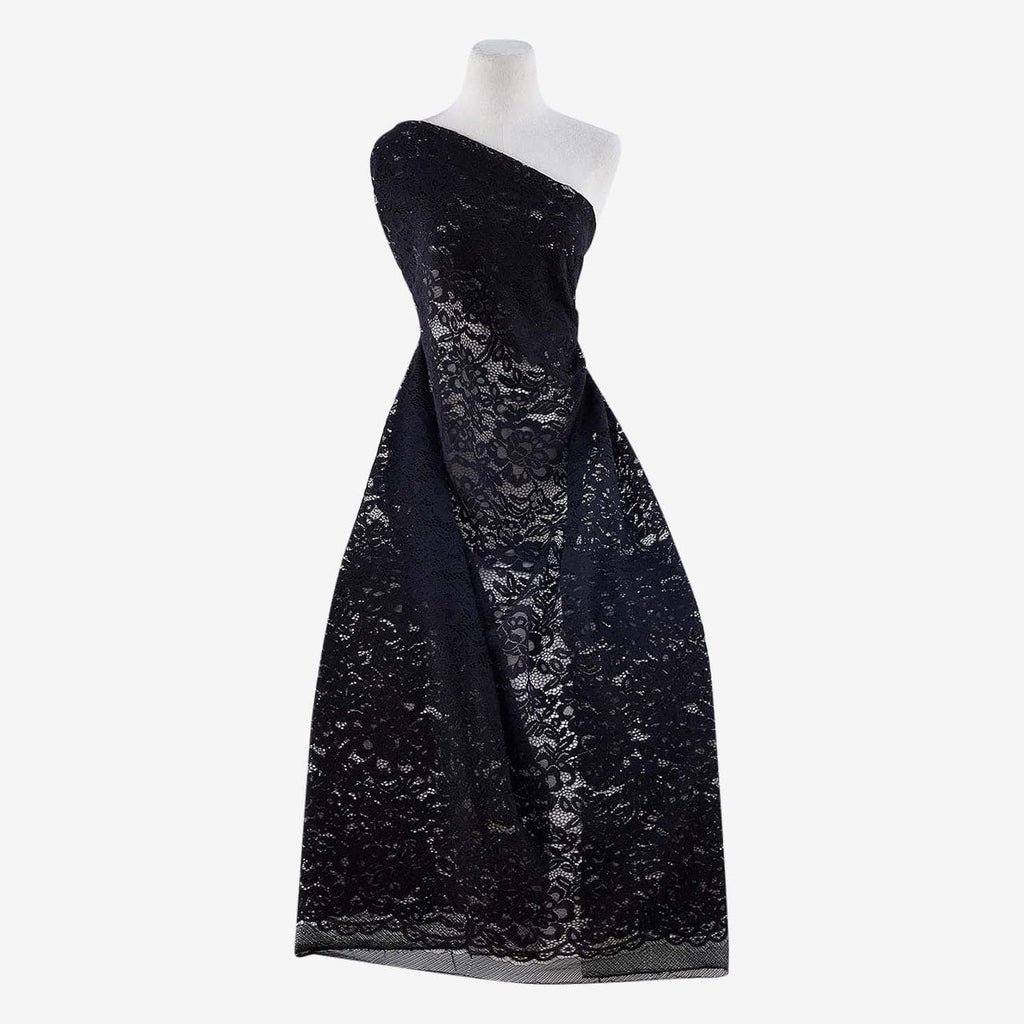 BLACK | 25070 - TRIBECA FLORAL SCALLOP LACE - Zelouf Fabrics