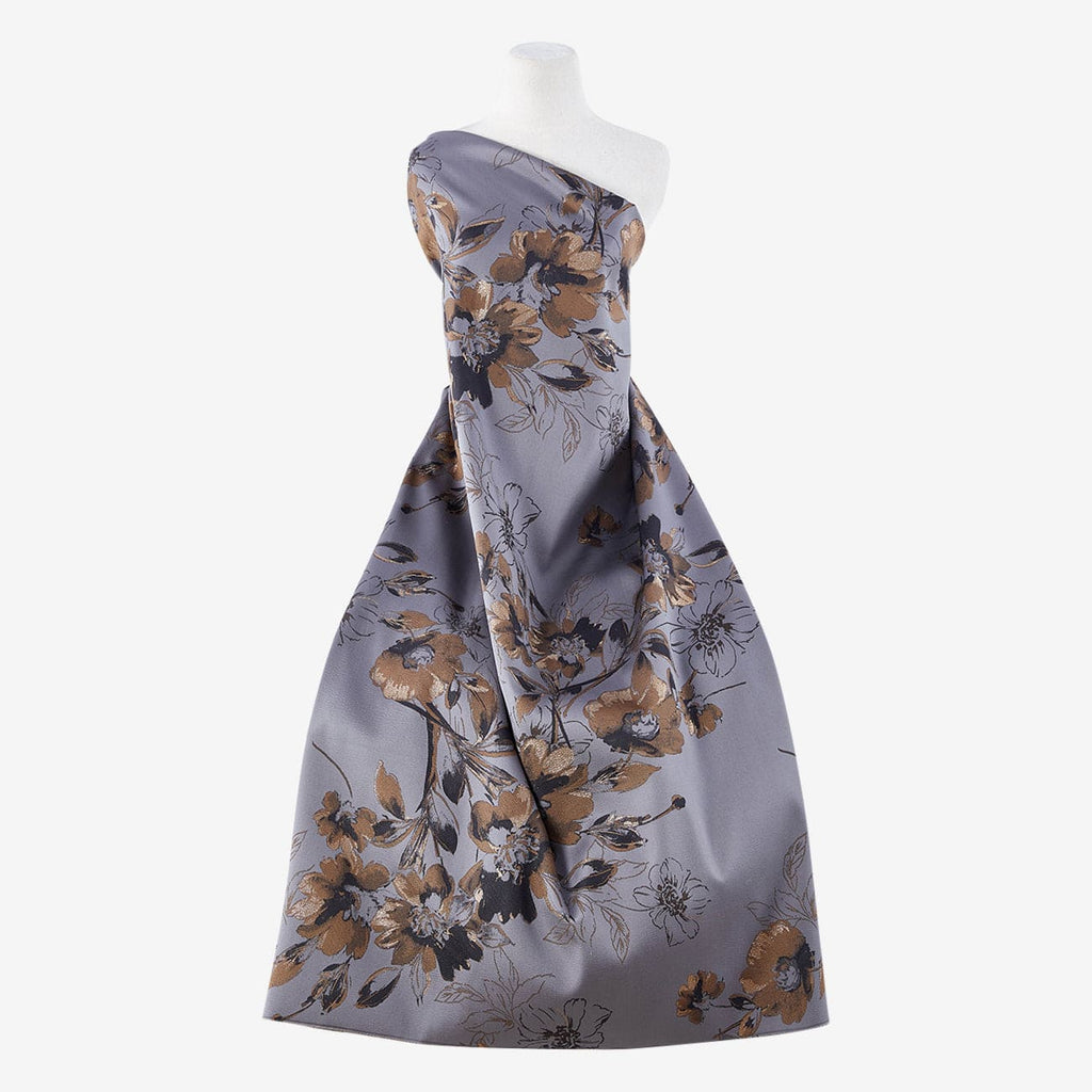 GREY/TOPAZ | 25080 - FLORAL PICTIONARY LUREX JACQUARD - Zelouf Fabric