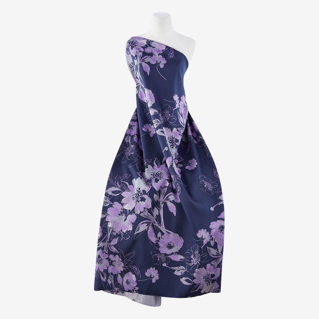 NAVY/LILAC | 25080 - FLORAL PICTIONARY LUREX JACQUARD - Zelouf Fabric