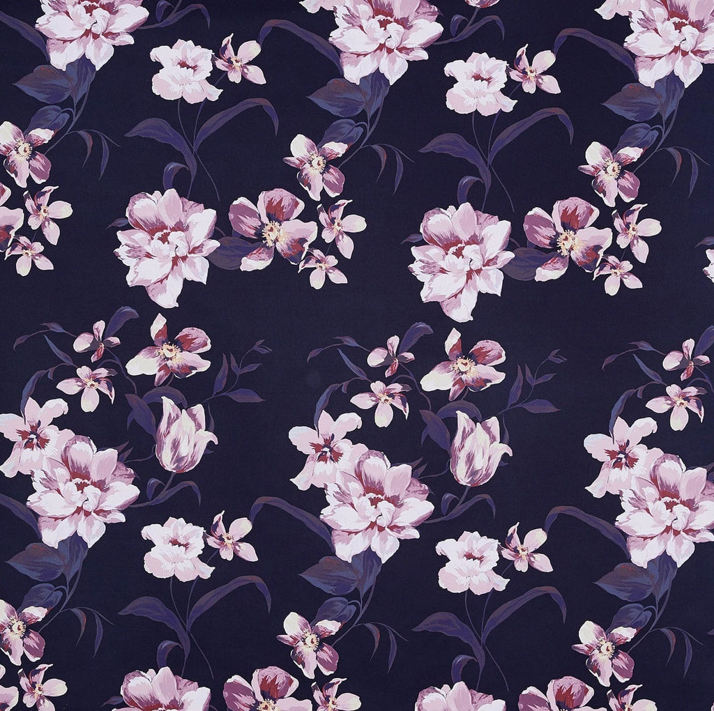 BLACK/MAUVE | 25082-4771DP - SWEET MAPLE FLORAL POLY TWILL - Zelouf Fabrics