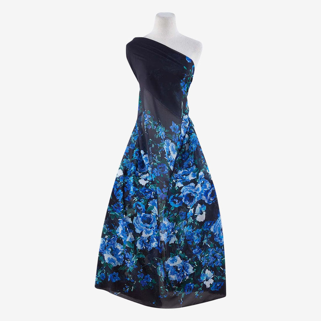 FRESH GARDEN ROSES PRINT CHIFFON  | 25083-3333DP BLUE COMBO - Zelouf Fabrics